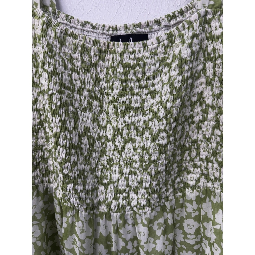 Lulu's Fresh Season Green Floral Smocked Balloon Sleeve Cottage Mini Dress Sz L - Picture 5 of 13